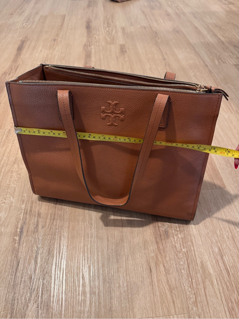 Tory Burch Cognac Pebbled Leather Laptop Tote